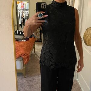 Elegant Lace Sleeveless Top - Black